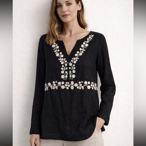 LOFT Black Embellished Blouse with V-Neck